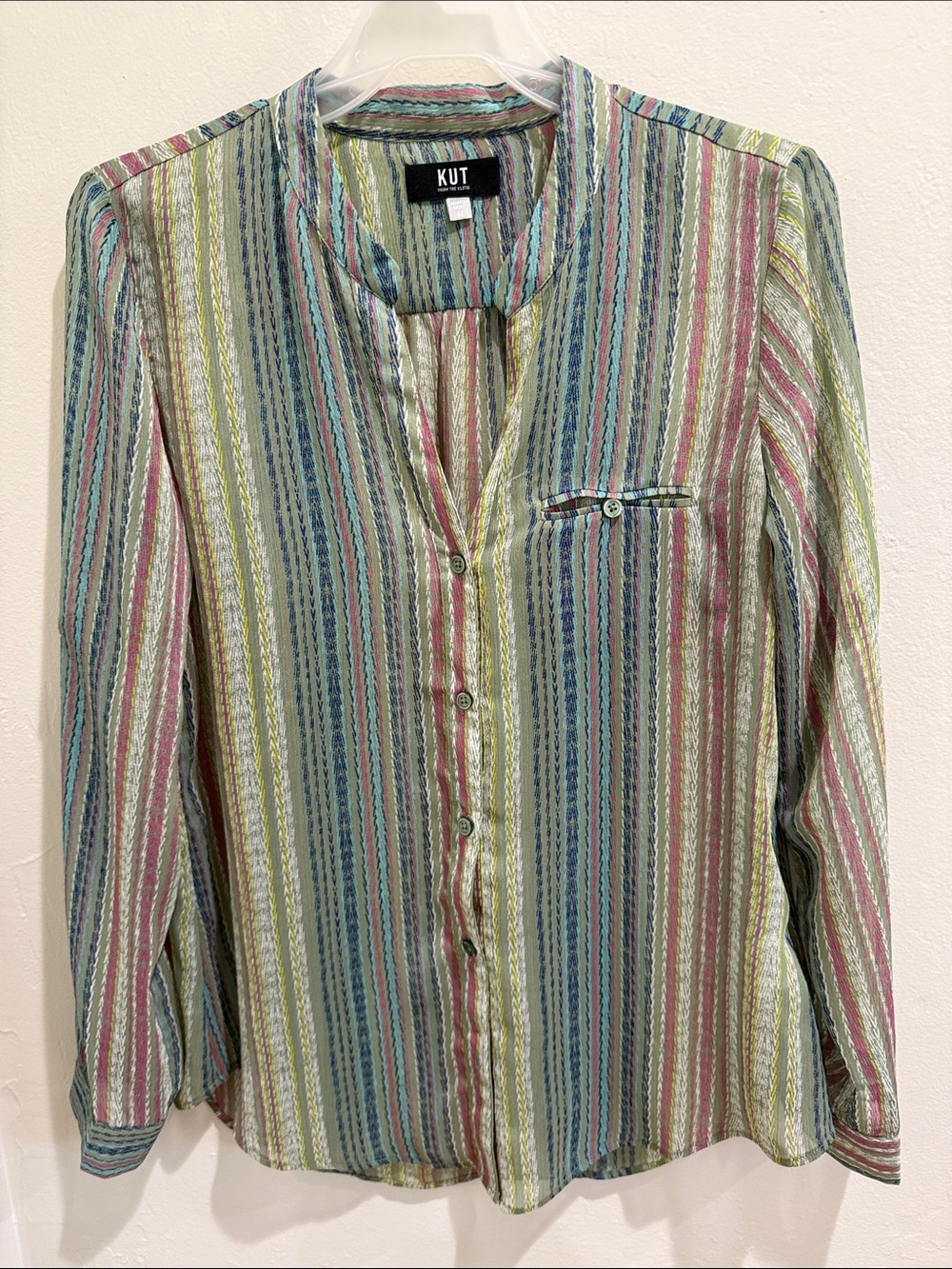 Kut from the Kloth Multicolor Striped semi sheer Button-Front Women's Blouse